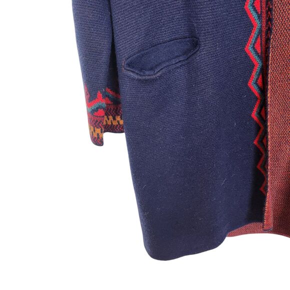 MAXSPORT‎ Sweater Womens Medium Blue Floral Open Long Cardigan Pockets Boho - Picture 3 of 8